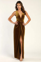 Beautiful Evenings Wine Red Velvet Twist-Front Maxi Dress