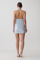 Arabel Draped Halter Mini Dress - Pale Blue
