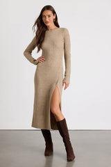 Rileynn Heathered Dark Teal Ribbed Sweater Midi Dress