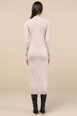 Beloved Presence Heather Beige Cutout Midi Sweater Dress