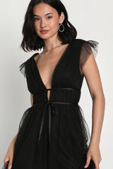 I'm All Yours Black Tulle Ruffled Maxi Dress