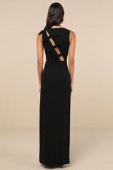 Perfected Poise Black Bow Cutout Column Maxi Dress