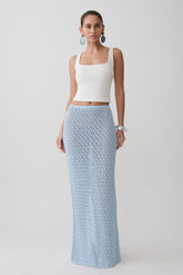 Courtney Crochet Knit Maxi Skirt - Pale Blue