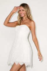 Markia White Lace Strapless Mini Dress