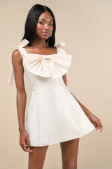 Glamorous Luxury Champagne Taffeta Bow Lace-Up Mini Dress