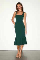 Moment Maker Emerald Square Neck Trumpet Midi Dress
