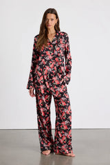 Galette Cream Multi Floral Satin Two-Piece Pajama Set