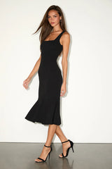Moment Maker Emerald Square Neck Trumpet Midi Dress
