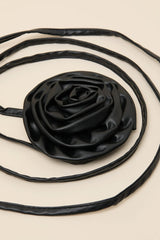 Medea Black Vegan Leather Rosette Cord Belt