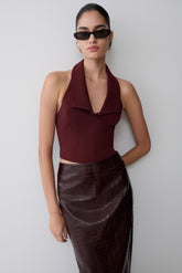 Calla Collared Sleeveless Halter Top - Merlot