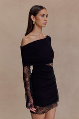 Luxie Lace Knit Mini Dress - Black