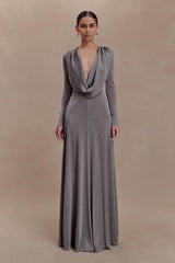 Scarlet Lurex Cowl Maxi Dress - Silver