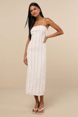 Cosetta Ivory Floral Strapless Midi Dress