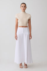 Selma Curved Waist Midi Skirt - White