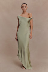 Yvette Slip Maxi Dress With Asymmetrical Hem - Sage