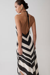 Hope Satin Halter Midi Dress - Black/White
