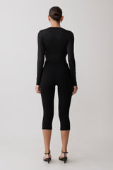 Ren Cowl Long Sleeve Slinky Bodysuit - Black