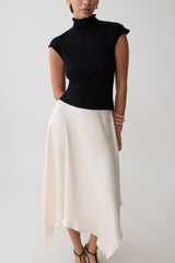 Coralie Asymmetric Satin Midi Skirt - Ivory