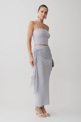 Jaytee Knit Maxi Skirt With Fringe Tie - Sky Blue