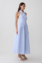 Cindy Collared Midi Dress - Blue Pinstripe