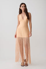 Abigail V Neck Fringe Maxi Dress - Orange