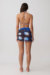 Nena Sheer Mesh Print Sarong - Blue Abstract Print