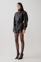 Adaline Faux Leather High Waisted Shorts - Dark Chocolate