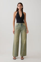 Joey Mid Rise Wide Leg Jeans - Green Wash