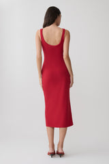 Allyra Scoop Stretch Crepe Midi Dress - Red