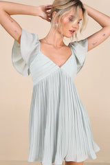 Amalfi Coast Emerald Pleated Flutter Sleeve Mini Dress
