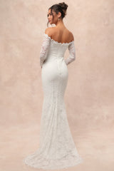 Beloved Promise White Lace Off-the-Shoulder Mermaid Maxi Dress