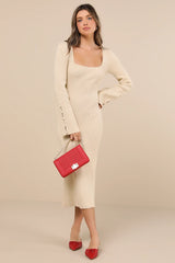 Classy Attitude Emerald Ribbed Square Neck Midi Sweater Dress