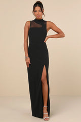 Irresistibly Modern Rust Brown Mesh Mock Neck Maxi Dress
