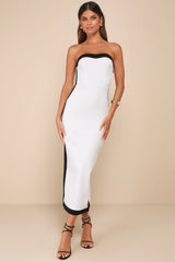 Impressive Edge Orange Color Block Strapless Midi Dress