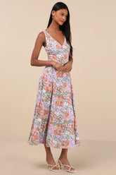 Your Only Darling Lavender Floral Print Sleeveless Midi Dress