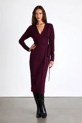 Literary Lover Dark Plum Midi Wrap Sweater Dress