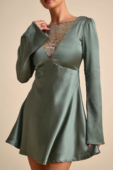 Emberlyn Rusty Rose Satin Lace Long Sleeve Mini Dress