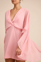 Jolia Light Pink Cape V-Neck Mini Dress