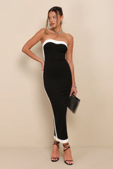 Impressive Edge Orange Color Block Strapless Midi Dress