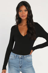 Clean Look White V-Neck Long Sleeve Bodysuit