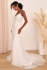 Everlasting Affection White Lace Backless Mermaid Maxi Dress