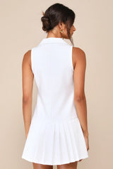 Posh Vision Navy Sleeveless Blazer Pleated Mini Dress