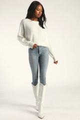Fireside Flirt Dark Sage Green Ribbed Cropped Pullover Sweater