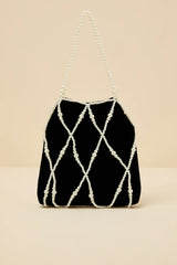 Gloria Black Velvet Pearl Pouch Handbag