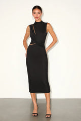 Kamara Green Mesh Cutout Knotted Midi Dress