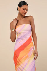Jaylah Light Blue Multi Mesh Strapless Midi Dress