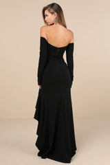 Notorious Perfection Black Off-the-Shoulder Ruffled Maxi Dress
