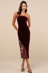 Feeling So Luxe Emerald Velvet Mesh Sequin Strapless Midi Dress