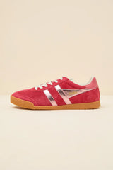 Elan Glitz Red and Pink Suede Lace-Up Sneakers