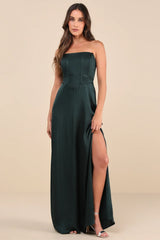 Extraordinary Presence Rust Brown Satin Strapless Maxi Dress